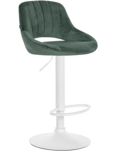 Tabouret de bar réglable pivotant en Velours Vert Métal Blanc Kelran - 1