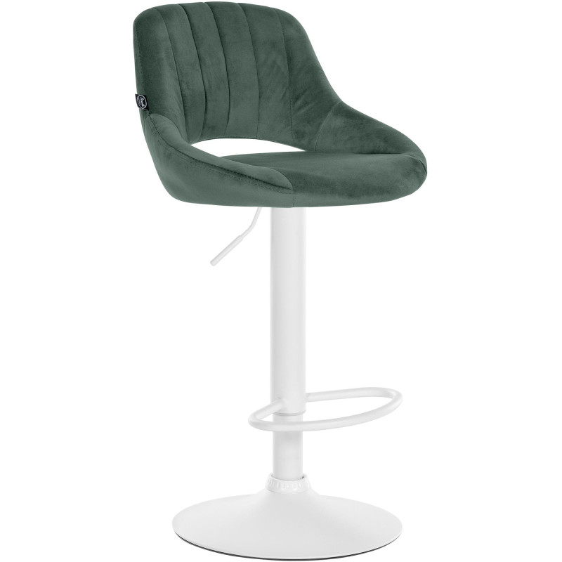 Tabouret de bar réglable pivotant en Velours Vert Métal Blanc Kelran - 1