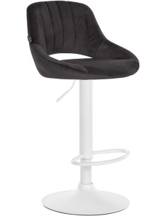 Tabouret de bar réglable pivotant en Velours Noir Métal Blanc Kelran - 1