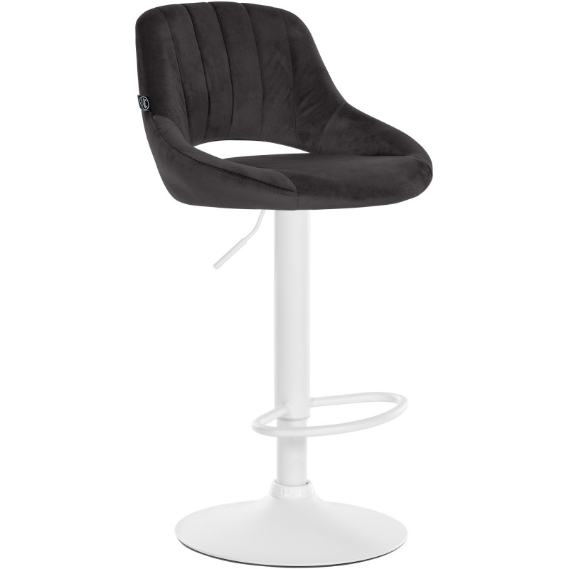 Tabouret de bar réglable pivotant en Velours Noir Métal Blanc Kelran - 1