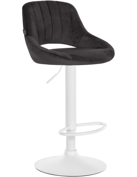 Tabouret de bar réglable pivotant en Velours Noir Métal Blanc Kelran - 1