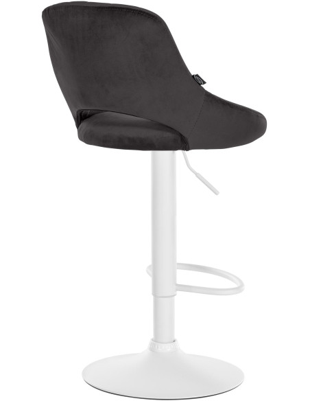 Tabouret de bar réglable pivotant en Velours Noir Métal Blanc Kelran - 4