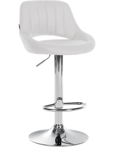 Tabouret de bar réglable pivotant en Polyuréthane Blanc Métal Argenté Kelran - 1