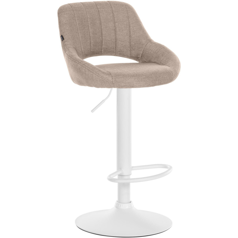 Tabouret de bar réglable pivotant en Tissu Taupe Métal Blanc Kelran - 1