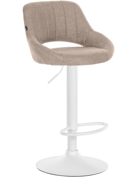 Tabouret de bar réglable pivotant en Tissu Taupe Métal Blanc Kelran - 1