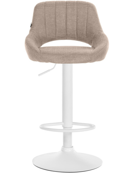 Tabouret de bar réglable pivotant en Tissu Taupe Métal Blanc Kelran - 2