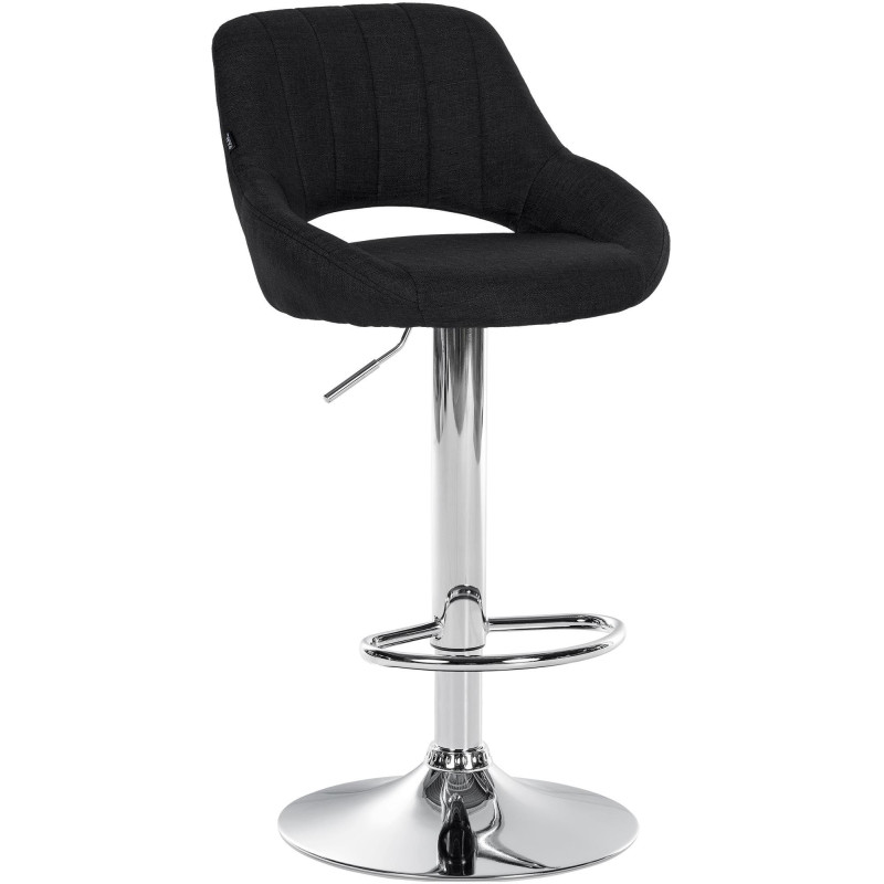 Tabouret de bar réglable pivotant en Tissu Noir Métal Argenté Kelran - 1