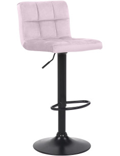 Tabouret de bar moderne matelassé en Velours Rose clair Métal Noir Willy - 1