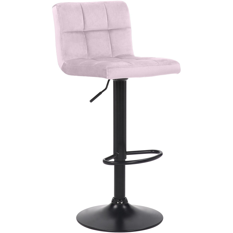 Tabouret de bar moderne matelassé en Velours Rose clair Métal Noir Willy - 1
