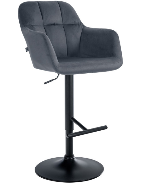 Tabouret de bar réglable haut de gamme en Velours Gris foncé Métal Noir Mirexa - 1