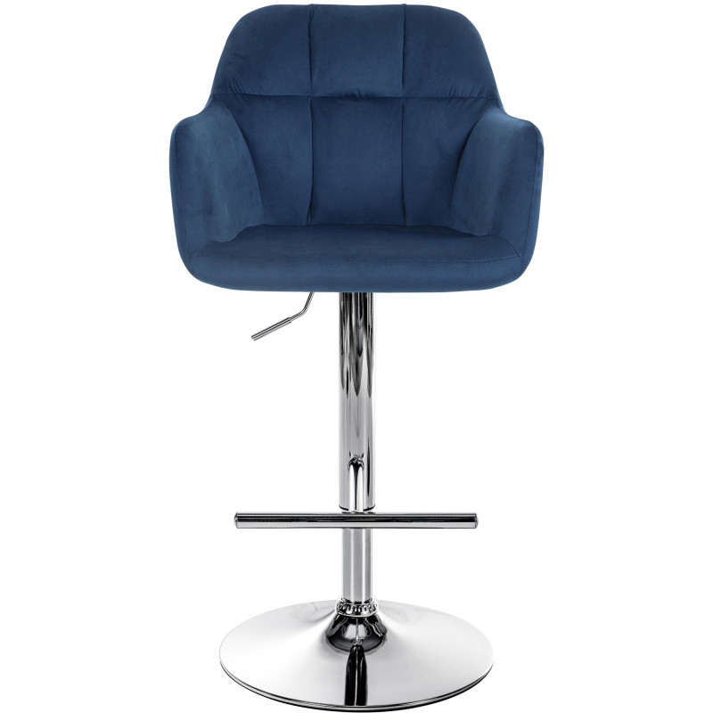 Tabouret de bar réglable haut de gamme en Velours Bleu Métal Argenté Mirexa - 2