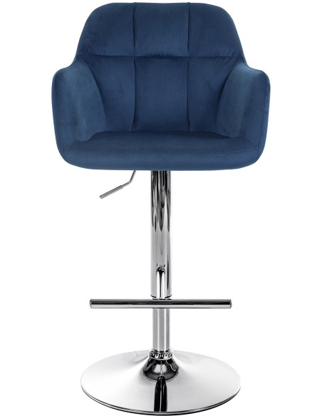 Tabouret de bar réglable haut de gamme en Velours Bleu Métal Argenté Mirexa - 2