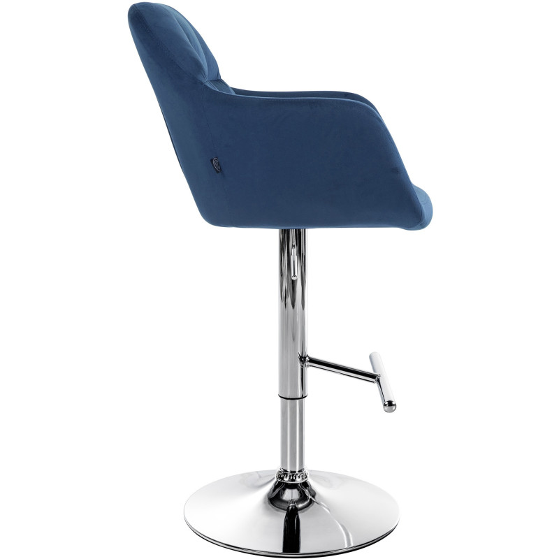 Tabouret de bar réglable haut de gamme en Velours Bleu Métal Argenté Mirexa - 3