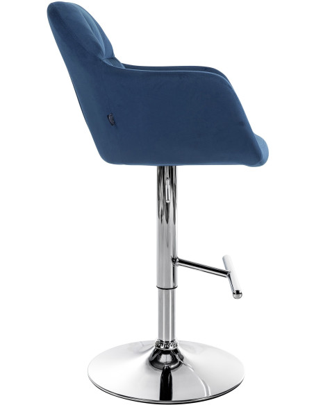 Tabouret de bar réglable haut de gamme en Velours Bleu Métal Argenté Mirexa - 3