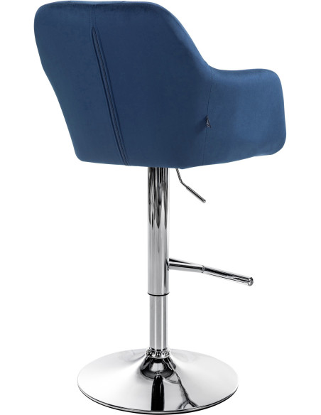 Tabouret de bar réglable haut de gamme en Velours Bleu Métal Argenté Mirexa - 4