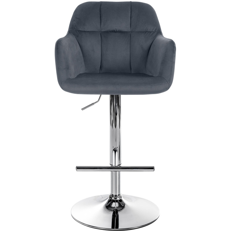Tabouret de bar réglable haut de gamme en Velours Gris foncé Métal Argenté Mirexa - 2