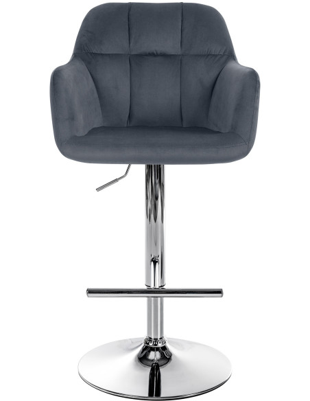 Tabouret de bar réglable haut de gamme en Velours Gris foncé Métal Argenté Mirexa - 2