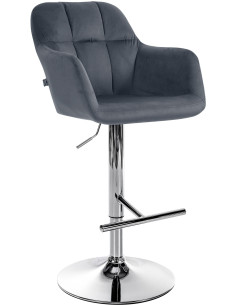 Tabouret de bar réglable haut de gamme en Velours Gris foncé Métal Argenté Mirexa - 1