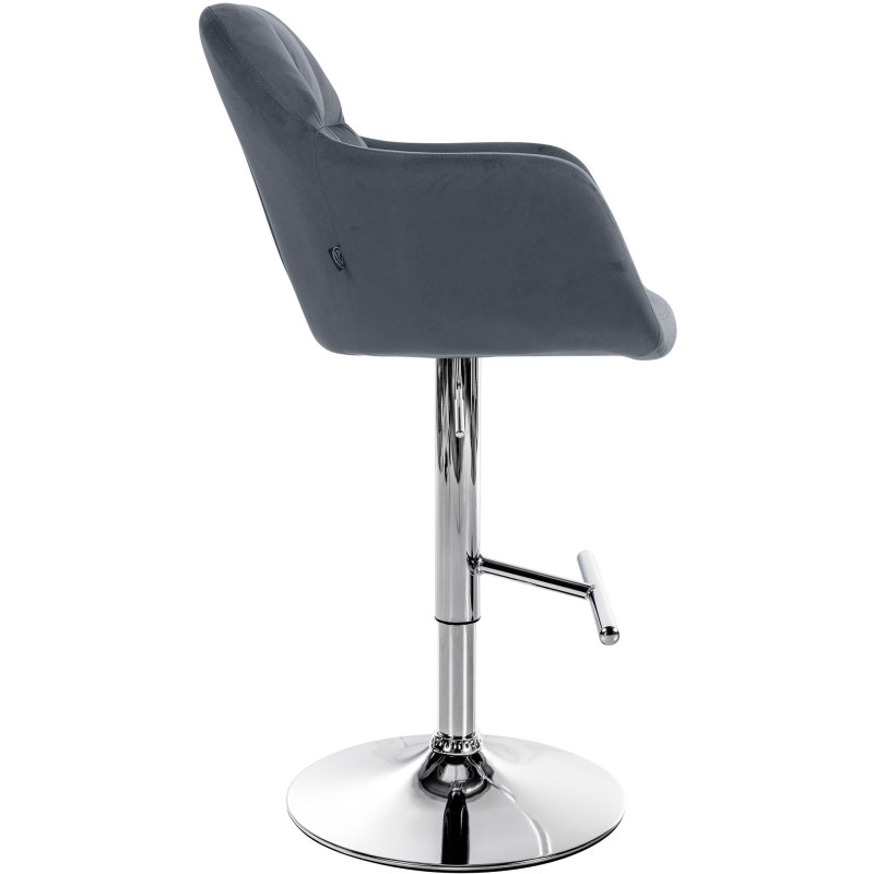 Tabouret de bar réglable haut de gamme en Velours Gris foncé Métal Argenté Mirexa - 3