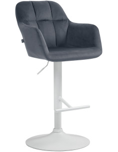 Tabouret de bar réglable haut de gamme en Velours Gris foncé Métal Blanc Mirexa - 1