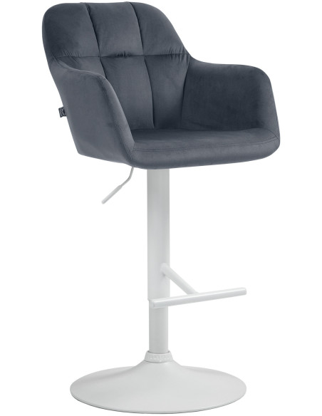 Tabouret de bar réglable haut de gamme en Velours Gris foncé Métal Blanc Mirexa - 1