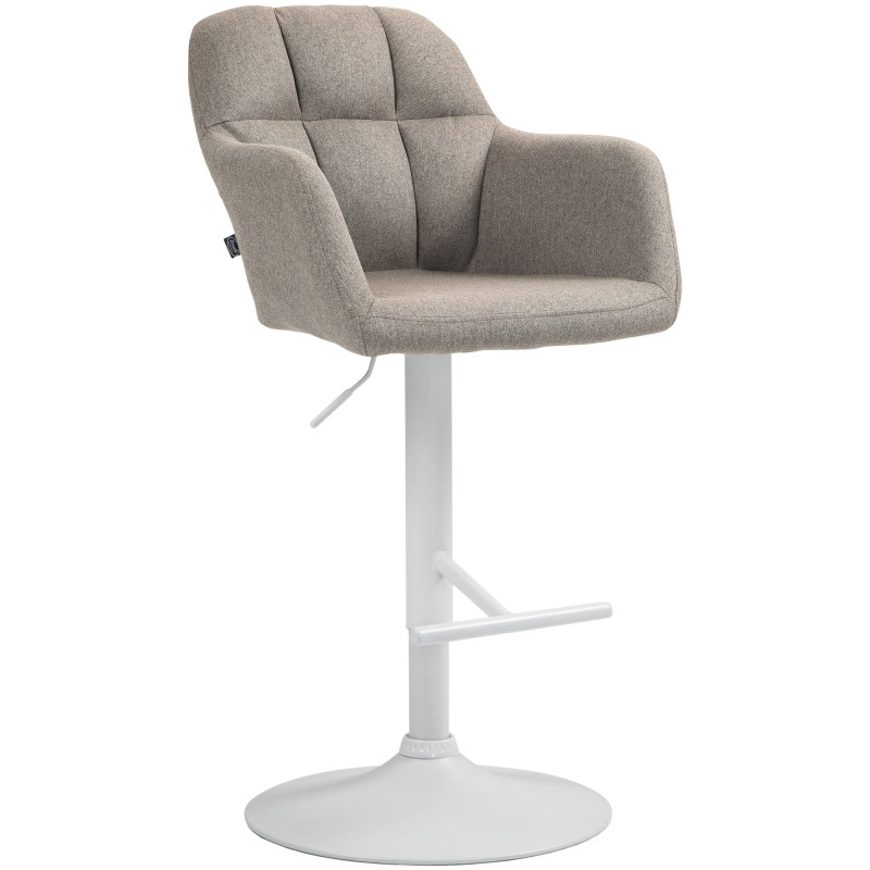 Tabouret de bar réglable haut de gamme en Tissu Taupe Métal Blanc Mirexa - 1