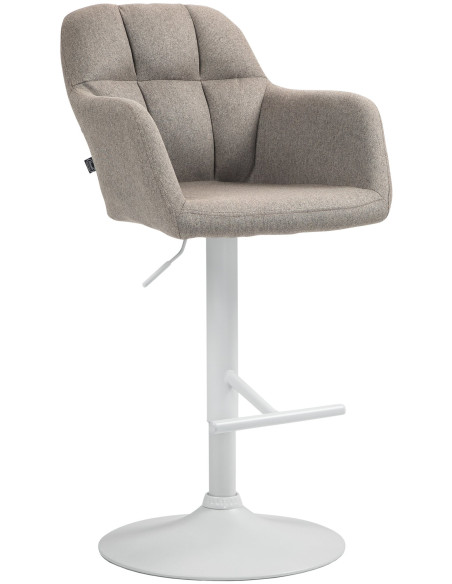 Tabouret de bar réglable haut de gamme en Tissu Taupe Métal Blanc Mirexa - 1