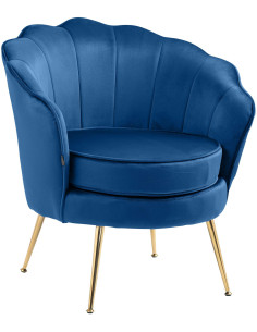 Fauteuil de table original arrondi en Velours Bleu Métal Doré Alisven - 1