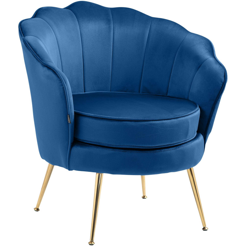 Fauteuil de table original arrondi en Velours Bleu Métal Doré Alisven - 1