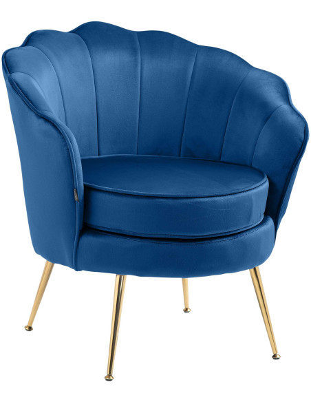 Fauteuil de table original arrondi en Velours Bleu Métal Doré Alisven - 1