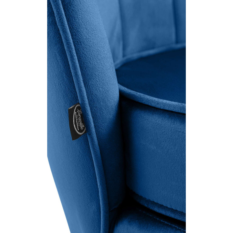 Fauteuil de table original arrondi en Velours Bleu Métal Doré Alisven - 2