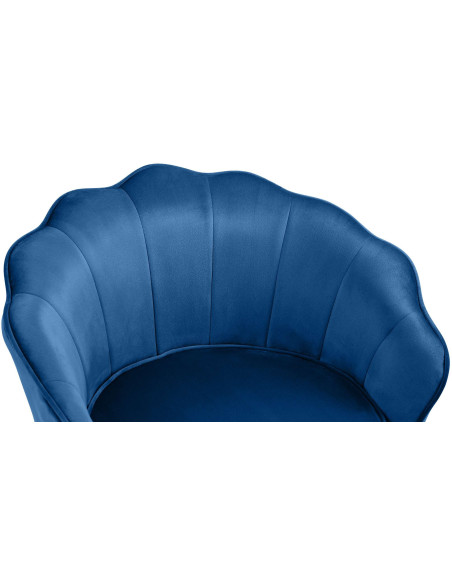 Fauteuil de table original arrondi en Velours Bleu Métal Doré Alisven - 3