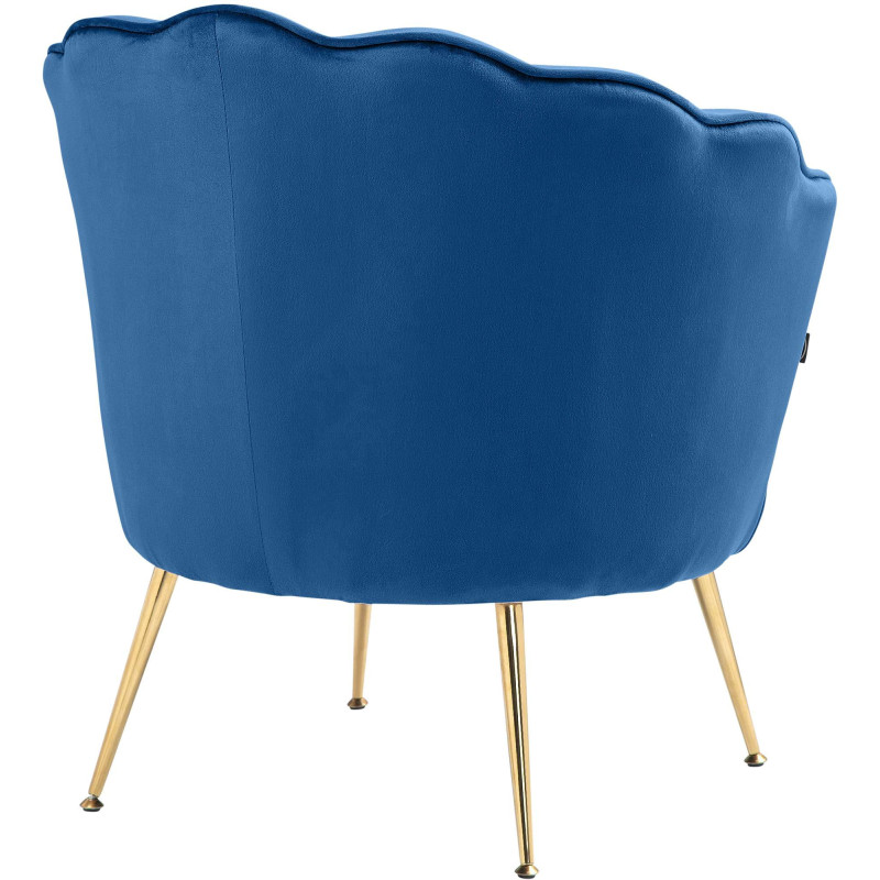 Fauteuil de table original arrondi en Velours Bleu Métal Doré Alisven - 6