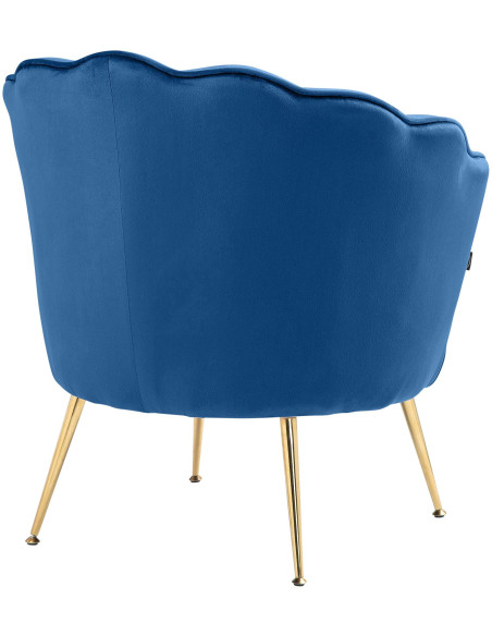 Fauteuil de table original arrondi en Velours Bleu Métal Doré Alisven - 6