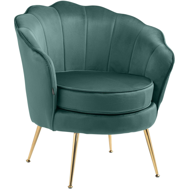 Fauteuil de table original arrondi en Velours Vert Métal Doré Alisven - 1