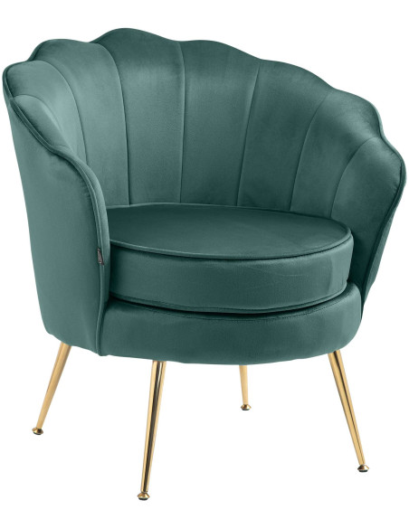Fauteuil de table original arrondi en Velours Vert Métal Doré Alisven - 1