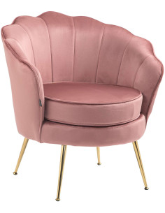 Fauteuil de table original arrondi en Velours Rose Métal Doré Alisven - 1