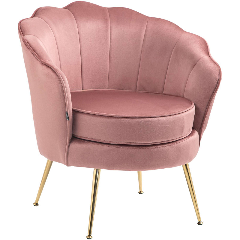 Fauteuil de table original arrondi en Velours Rose Métal Doré Alisven - 1