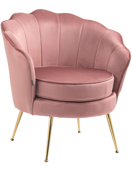 Fauteuil de table original arrondi en Velours Rose Métal Doré Alisven - 1