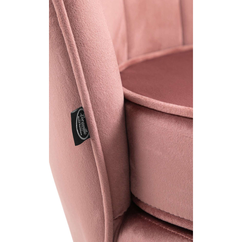 Fauteuil de table original arrondi en Velours Rose Métal Doré Alisven - 2