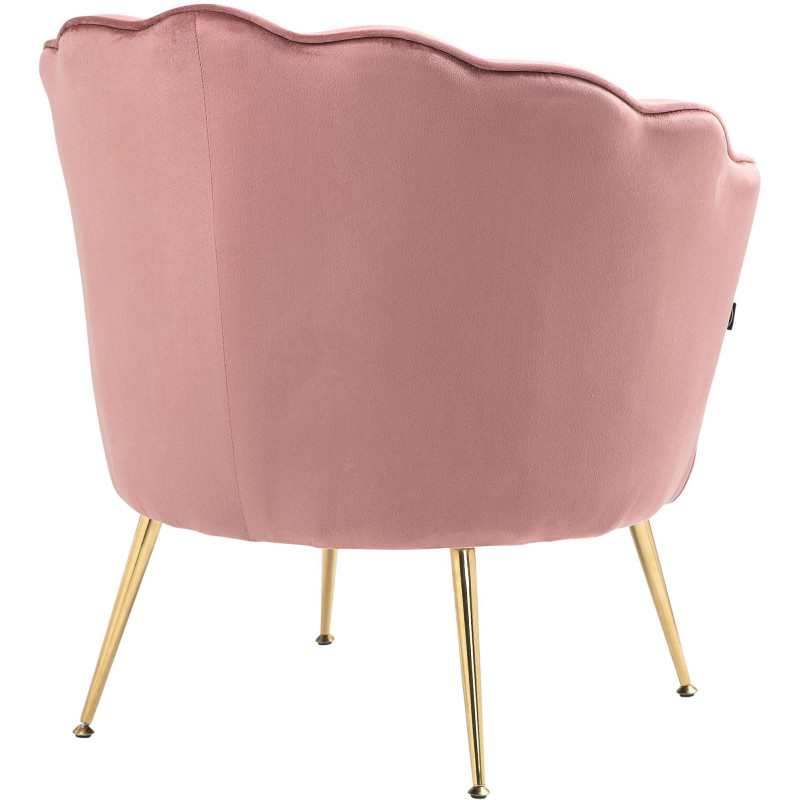 Fauteuil de table original arrondi en Velours Rose Métal Doré Alisven - 6