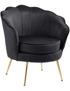 Fauteuil de table original arrondi en Velours Noir Métal Doré Alisven - 1