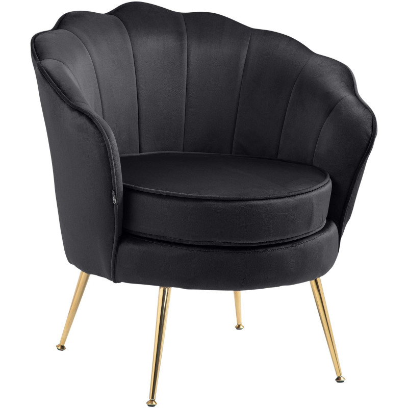 Fauteuil de table original arrondi en Velours Noir Métal Doré Alisven - 1