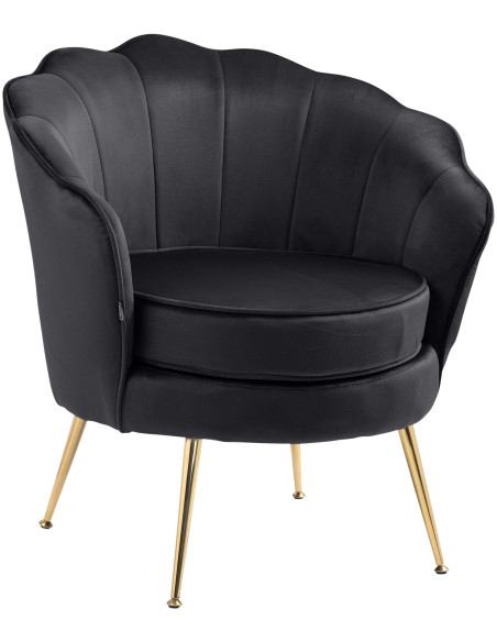 Fauteuil de table original arrondi en Velours Noir Métal Doré Alisven - 1