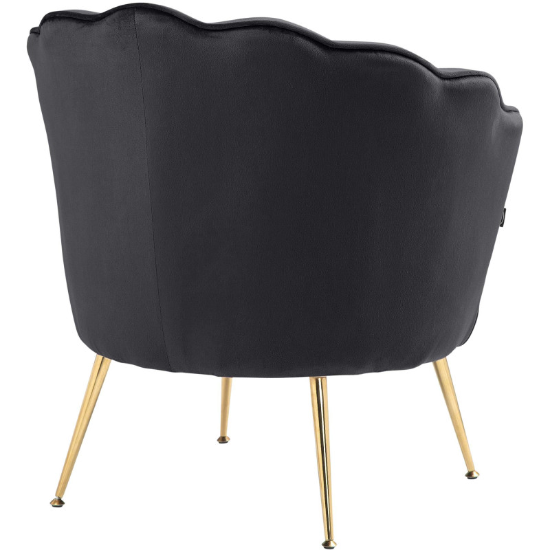 Fauteuil de table original arrondi en Velours Noir Métal Doré Alisven - 6