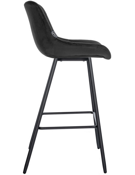 Tabouret de bar moderne chic en Velours Noir Métal Noir Cerian - 4