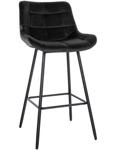 Tabouret de bar moderne chic en Velours Noir Métal Noir Cerian - 1