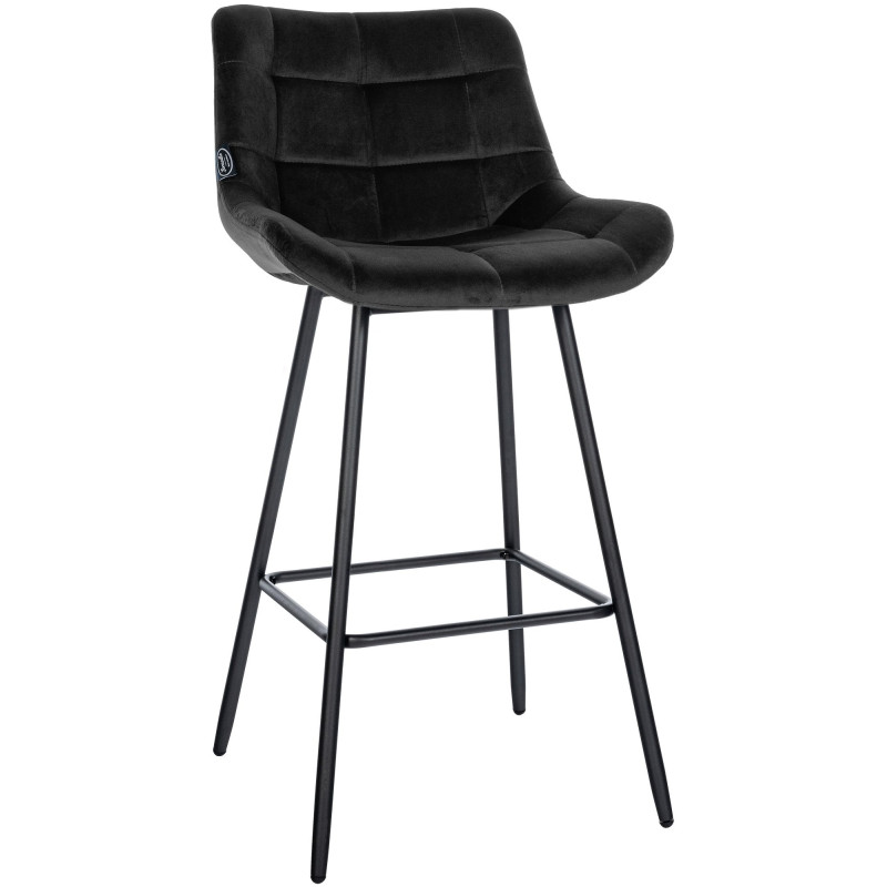 Tabouret de bar moderne chic en Velours Noir Métal Noir Cerian - 1