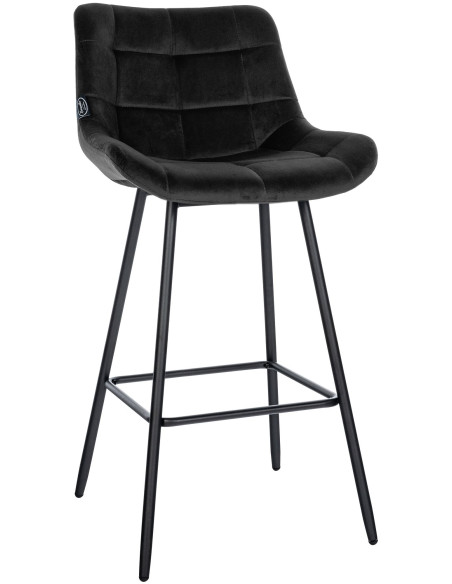 Tabouret de bar moderne chic en Velours Noir Métal Noir Cerian - 1