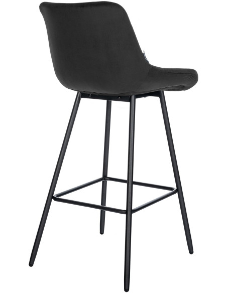 Tabouret de bar moderne chic en Velours Noir Métal Noir Cerian - 3